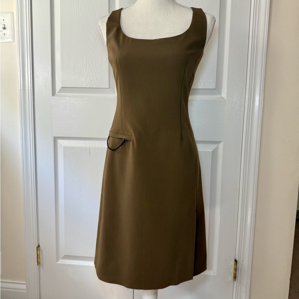 Prada Brown Sleeveless Sheath Midi Dress